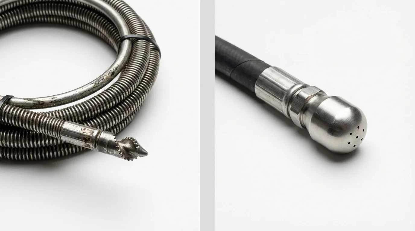 Drain snake cable and hydro jetting nozzle used for drain cleaning in Cave Junction, OR
